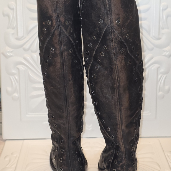 Frye Mustang Grommet Tall 72247 Womens Black Leather Boots SOLD OUT $498 - Picture 6 of 13